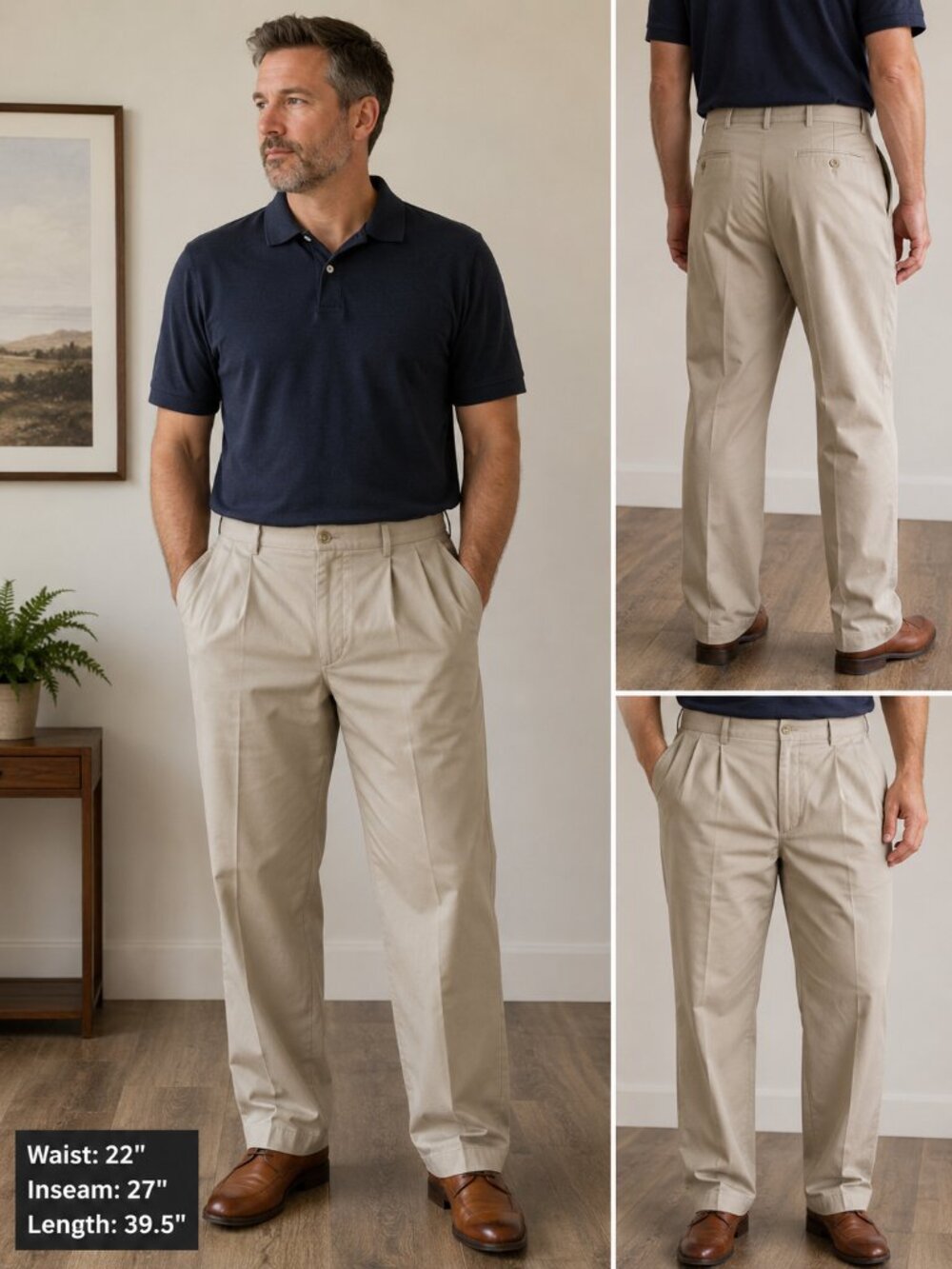 Roundtree & Yorke Khaki Pleated Dress Pants Men’s 44x28 Big